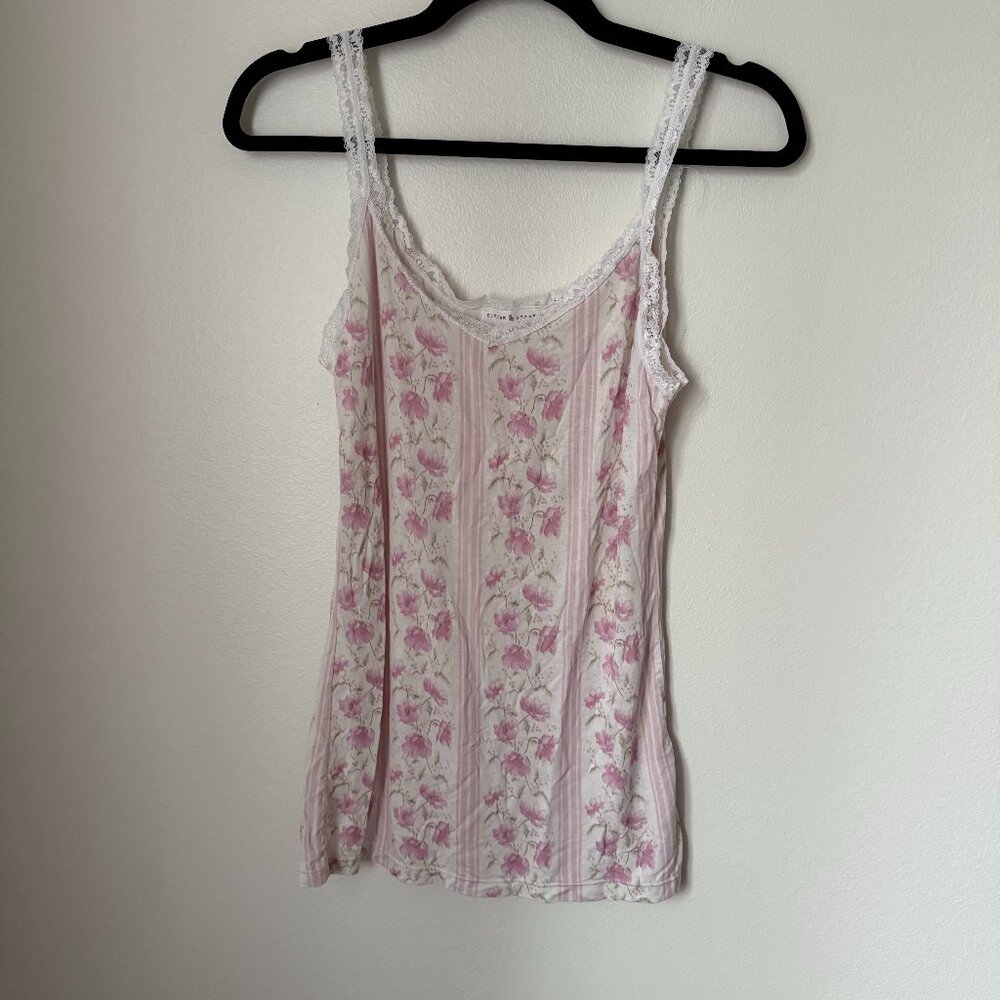 LoveShackFancy x Stripe & Stare Pink Floral Lace Trim Tank Top L